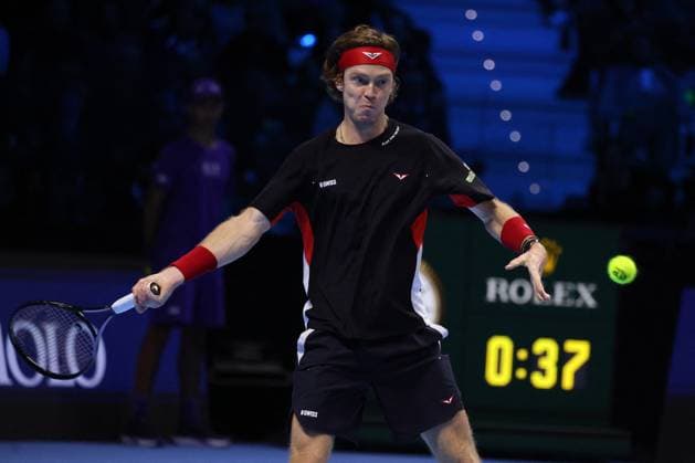 TENNIS - Internazionali di Tennis - 2024 ATP, Tennis Herren Nitto Finals - Zverev vs Rublev Andrej Rublev (Russia) during the match againts Alexander Zverev (Germany) during 2024 ATP Nitto Finals - Zverev vs Rublev, International Tennis match in Turin, Italy, November 11 2024 Turin Italy  Copyright: xIPAxSport ABACAx