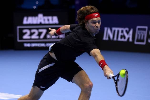 TENNIS - Internazionali di Tennis - 2024 ATP, Tennis Herren Nitto Finals - Zverev vs Rublev Andrej Rublev (Russia) during the match againts Alexander Zverev (Germany) during 2024 ATP Nitto Finals - Zverev vs Rublev, International Tennis match in Turin, Italy, November 11 2024 Turin Italy  Copyright: xIPAxSport ABACAx