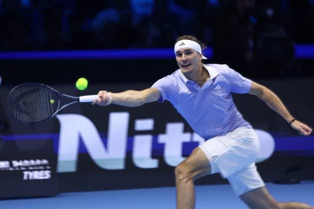 Alexander Zverev vs Andrey Rublev Alexander Zverev of Germany in action during the Round Robin singles match between Alexander Zverev of Germany and Andrey Rublev of Russia on Day two of the Nitto ATP, Tennis Herren World Tour Finals. Turin Inalpi Arena Italy Copyright: xMarcoxCanonierox