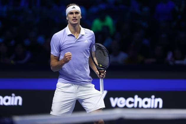 Alexander Zverev vs Andrey Rublev Alexander Zverev of Germany celebrates during the Round Robin singles match between Alexander Zverev of Germany and Andrey Rublev of Russia on Day two of the Nitto ATP, Tennis Herren World Tour Finals. Turin Inalpi Arena Italy Copyright: xMarcoxCanonierox