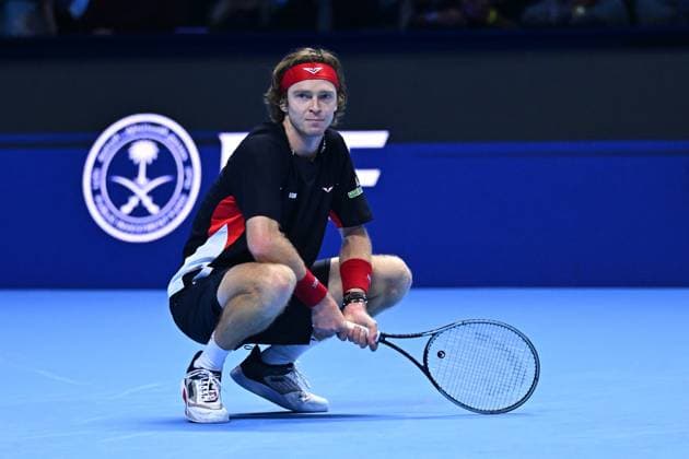 Sport Bilder des Tages Nitto ATP, Tennis Herren Finals - Zverev Ousts Rublev Andrey Rublev (RUS) during his first match at the 2024 Nitto ATP Finals in Torino, Italy, on November 11, 2024. Photo by Corinne Dubreuil ABACAPRESS.COM Turin Italy  Copyright: xDubreuilxCorinne ABACAx