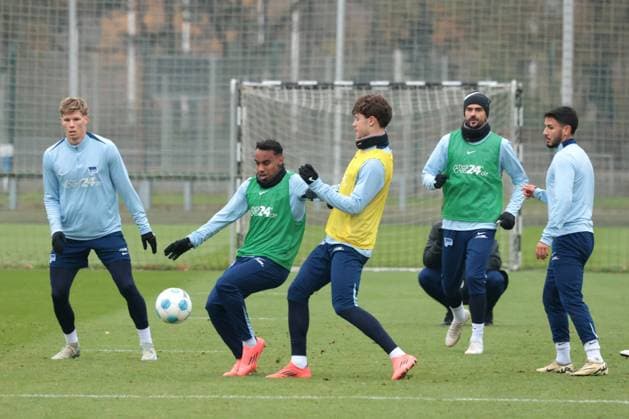 DEU, DFL, 2 FBL Hertha BSC, Training, 12 11 2024, Sportforum, Berlin, DEU, DFL, 2 FBL Hertha BSC, Training, in the picture Bilal Hussein Hertha BSC Berlin 14 , Pascal Klemens Hertha BSC Berlin 41 , Luca Schuler Hertha BSC Berlin 18 , Smail Prevljak Hertha BSC Berlin 9 , Kevin Sessa Hertha BSC Berlin 8 DFL regulations prohibit any use of Photographs as image sequences and or quasi video Foto Juergen Engler nordphoto GmbH nordphotoxGmbHx xEngler nph00076