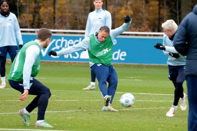 DEU, DFL, 2 FBL Hertha BSC, Training, 12 11 2024, Sportforum, Berlin, DEU, DFL, 2 FBL Hertha BSC, Training, im Bild Derry Scherhant Hertha BSC Berlin 39 DFL regulations prohibit any use of Photographs as image sequences and or quasi video Foto Juergen Engler nordphoto GmbH nordphotoxGmbHx xEngler nph00076