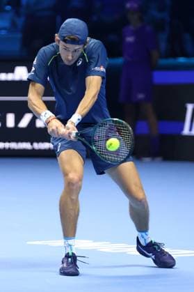 Alex De Minaur (Australia) controls the ball, Day 3, Nitto ATP, Tennis Herren Finals 2024, INALPI Arena, November 12, 2024, Turin, Italy.