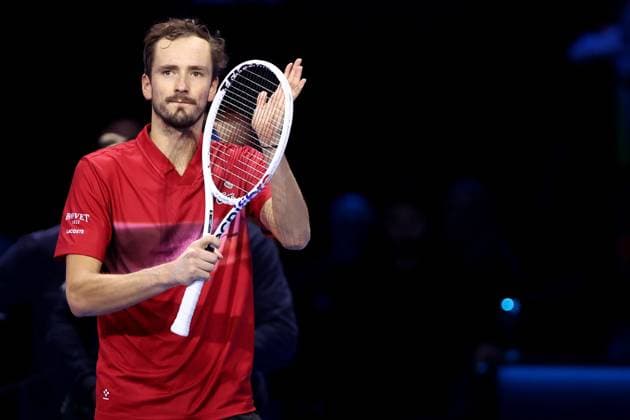 Daniil Medvedev (Russia) celebrate after winning, Day 3, Nitto ATP, Tennis Herren Finals 2024, INALPI Arena, November 12, 2024, Turin, Italy.