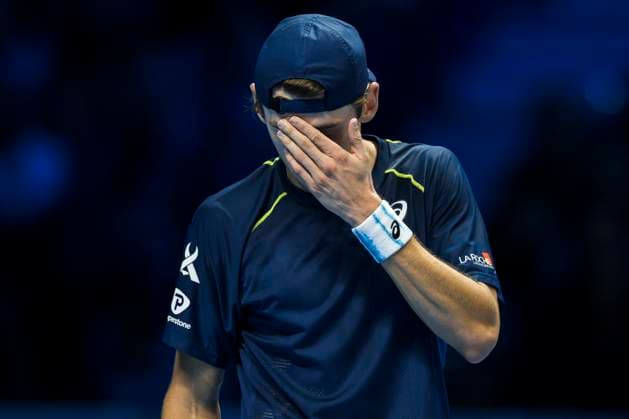 Nitto ATP, Tennis Herren Finals - Day Three Alex de Minaur of Australia looks dejected during his round robin singles match against Daniil Medvedev of Russia during day three of the Nitto ATP Finals. Daniil Medvedev won the match 6-2, 6-4. Turin Italy Copyright: xNicolòxCampox