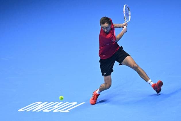Nitto ATP, Tennis Herren Finals - Daniil Medvedev vs Alex de Minaur - Turin Daniil Medvedev (RUS) during his second match at the 2024 Nitto ATP Finals in Turin, Italy, on November 12, 2024. Photo by Corinne Dubreuil ABACAPRESS.COM Turin Italy  Copyright: xDubreuilxCorinne ABACAx