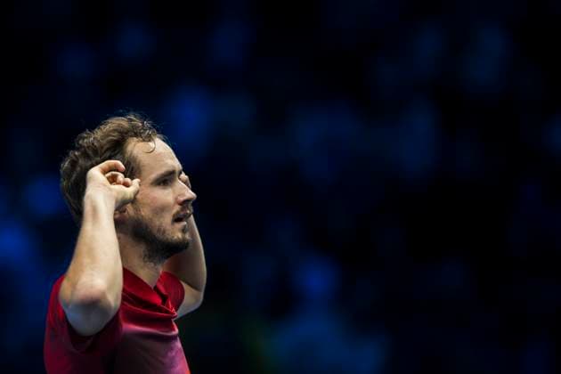 Nitto ATP, Tennis Herren Finals - Day Three Daniil Medvedev of Russia celebrates the victory at the end of his round robin singles match against Alex de Minaur of Australia during day three of the Nitto ATP Finals. Daniil Medvedev won the match 6-2, 6-4. Turin Italy Copyright: xNicolòxCampox