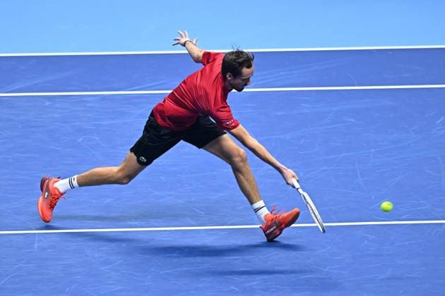 Nitto ATP, Tennis Herren Finals - Daniil Medvedev vs Alex de Minaur - Turin Daniil Medvedev (RUS) during his second match at the 2024 Nitto ATP Finals in Turin, Italy, on November 12, 2024. Photo by Corinne Dubreuil ABACAPRESS.COM Turin Italy  Copyright: xDubreuilxCorinne ABACAx