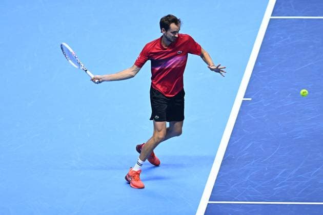 Nitto ATP, Tennis Herren Finals - Daniil Medvedev vs Alex de Minaur - Turin Daniil Medvedev (RUS) during his second match at the 2024 Nitto ATP Finals in Turin, Italy, on November 12, 2024. Photo by Corinne Dubreuil ABACAPRESS.COM Turin Italy  Copyright: xDubreuilxCorinne ABACAx