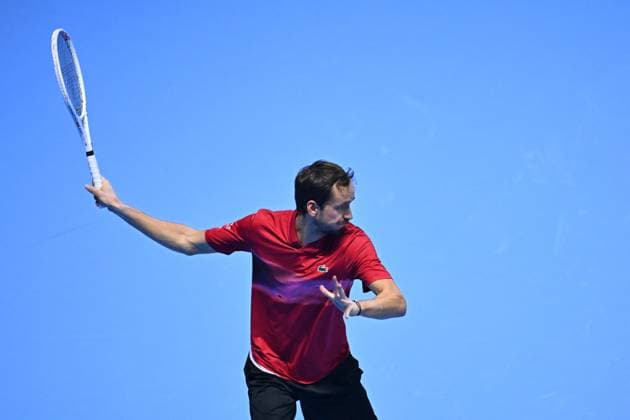 Nitto ATP, Tennis Herren Finals - Daniil Medvedev vs Alex de Minaur - Turin Daniil Medvedev (RUS) during his second match at the 2024 Nitto ATP Finals in Turin, Italy, on November 12, 2024. Photo by Corinne Dubreuil ABACAPRESS.COM Turin Italy  Copyright: xDubreuilxCorinne ABACAx