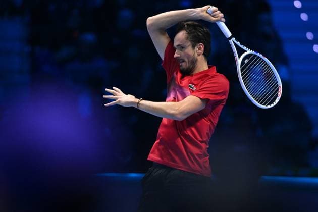 Nitto ATP, Tennis Herren Finals - Daniil Medvedev vs Alex de Minaur - Turin Daniil Medvedev (RUS) during his second match at the 2024 Nitto ATP Finals in Turin, Italy, on November 12, 2024. Photo by Corinne Dubreuil ABACAPRESS.COM Turin Italy  Copyright: xDubreuilxCorinne ABACAx