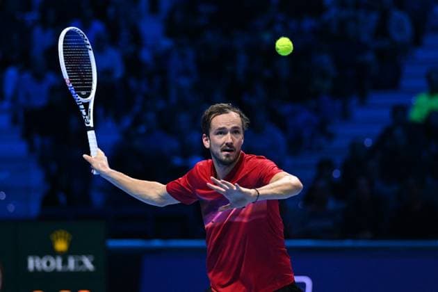 Nitto ATP, Tennis Herren Finals - Daniil Medvedev vs Alex de Minaur - Turin Daniil Medvedev (RUS) during his second match at the 2024 Nitto ATP Finals in Turin, Italy, on November 12, 2024. Photo by Corinne Dubreuil ABACAPRESS.COM Turin Italy  Copyright: xDubreuilxCorinne ABACAx