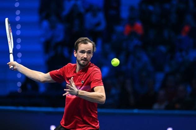 Nitto ATP, Tennis Herren Finals - Daniil Medvedev vs Alex de Minaur - Turin Daniil Medvedev (RUS) during his second match at the 2024 Nitto ATP Finals in Turin, Italy, on November 12, 2024. Photo by Corinne Dubreuil ABACAPRESS.COM Turin Italy  Copyright: xDubreuilxCorinne ABACAx