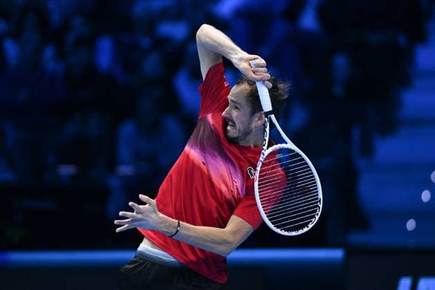 Nitto ATP, Tennis Herren Finals - Daniil Medvedev vs Alex de Minaur - Turin Daniil Medvedev (RUS) during his second match at the 2024 Nitto ATP Finals in Turin, Italy, on November 12, 2024. Photo by Corinne Dubreuil ABACAPRESS.COM Turin Italy  Copyright: xDubreuilxCorinne ABACAx
