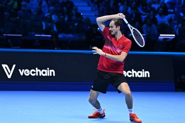 Nitto ATP, Tennis Herren Finals - Daniil Medvedev vs Alex de Minaur - Turin Daniil Medvedev (RUS) during his second match at the 2024 Nitto ATP Finals in Turin, Italy, on November 12, 2024. Photo by Corinne Dubreuil ABACAPRESS.COM Turin Italy  Copyright: xDubreuilxCorinne ABACAx