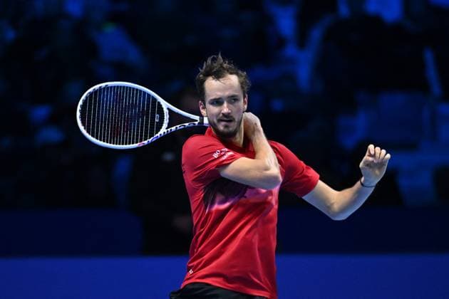 Nitto ATP, Tennis Herren Finals - Daniil Medvedev vs Alex de Minaur - Turin Daniil Medvedev (RUS) during his second match at the 2024 Nitto ATP Finals in Turin, Italy, on November 12, 2024. Photo by Corinne Dubreuil ABACAPRESS.COM Turin Italy  Copyright: xDubreuilxCorinne ABACAx