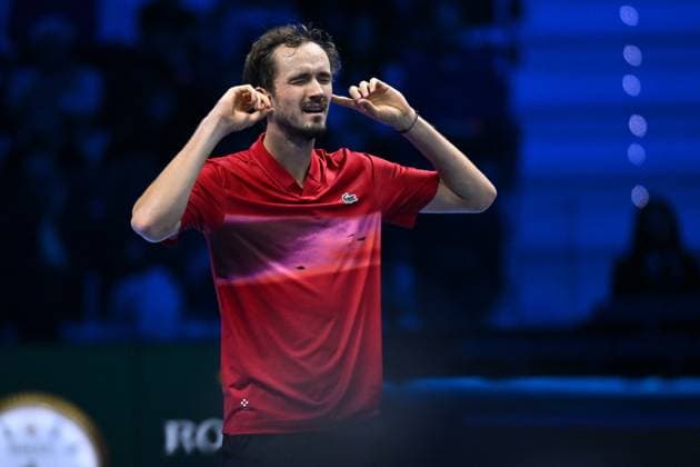 Nitto ATP, Tennis Herren Finals - Daniil Medvedev vs Alex de Minaur - Turin Daniil Medvedev (RUS) during his second match at the 2024 Nitto ATP Finals in Turin, Italy, on November 12, 2024. Photo by Corinne Dubreuil ABACAPRESS.COM Turin Italy  Copyright: xDubreuilxCorinne ABACAx