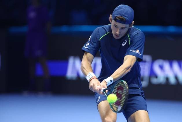 Daniil Medvedev vs Alex De Minaur Alex De Minaur of Australia in action during the Round Robin singles match between Daniil Medvedev of Russia and Alex De Minaur of Australia on Day three of the Nitto ATP, Tennis Herren finals 2024 at Inalpi Arena on November 12, 2024 in Turin, Italy. Torino Inalpi Arena Italy Copyright: xMarcoxCanonierox
