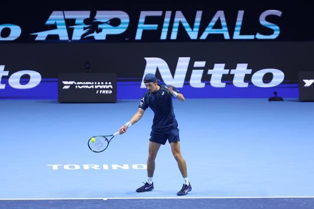 Daniil Medvedev vs Alex De Minaur Alex De Minaur of Australia in action during the Round Robin singles match between Daniil Medvedev of Russia and Alex De Minaur of Australia on Day three of the Nitto ATP, Tennis Herren finals 2024 at Inalpi Arena on November 12, 2024 in Turin, Italy. Torino Inalpi Arena Italy Copyright: xMarcoxCanonierox