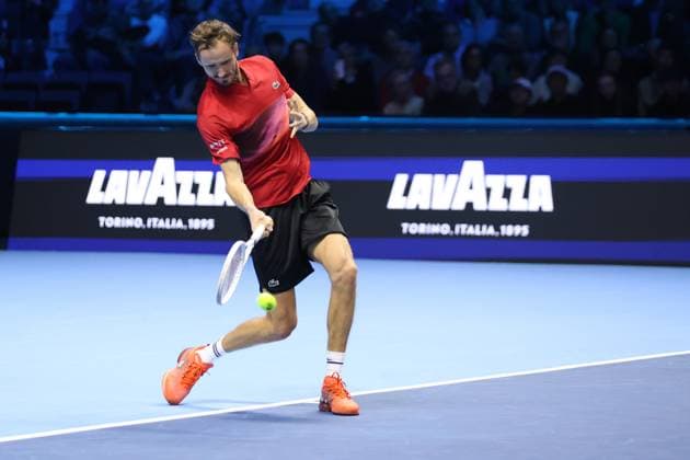 Daniil Medvedev vs Alex De Minaur Daniil Medvedev of Russia in action during the Round Robin singles match between Daniil Medvedev of Russia and Alex De Minaur of Australia on Day three of the Nitto ATP, Tennis Herren finals 2024 at Inalpi Arena on November 12, 2024 in Turin, Italy. Torino Inalpi Arena Italy Copyright: xMarcoxCanonierox