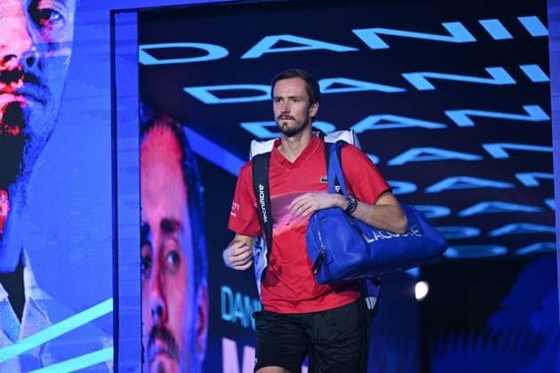 Nitto ATP, Tennis Herren Finals - Daniil Medvedev vs Alex de Minaur - Turin Daniil Medvedev (RUS) during his second match at the 2024 Nitto ATP Finals in Turin, Italy, on November 12, 2024. Photo by Corinne Dubreuil ABACAPRESS.COM Turin Italy  Copyright: xDubreuilxCorinne ABACAx