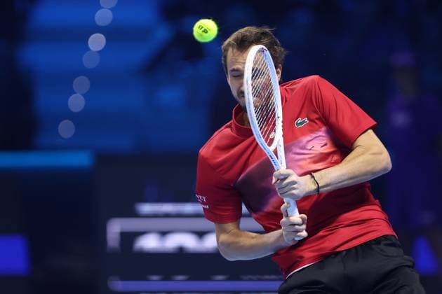 Daniil Medvedev vs Alex De Minaur Daniil Medvedev of Russia in action during the Round Robin singles match between Daniil Medvedev of Russia and Alex De Minaur of Australia on Day three of the Nitto ATP, Tennis Herren finals 2024 at Inalpi Arena on November 12, 2024 in Turin, Italy. Torino Inalpi Arena Italy Copyright: xMarcoxCanonierox