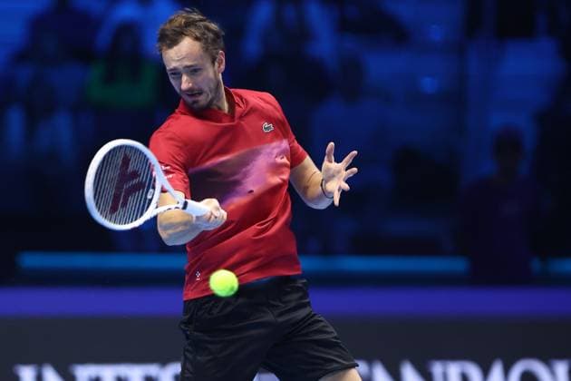 Daniil Medvedev vs Alex De Minaur Daniil Medvedev of Russia in action during the Round Robin singles match between Daniil Medvedev of Russia and Alex De Minaur of Australia on Day three of the Nitto ATP, Tennis Herren finals 2024 at Inalpi Arena on November 12, 2024 in Turin, Italy. Torino Inalpi Arena Italy Copyright: xMarcoxCanonierox