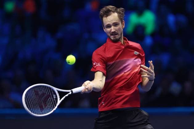 Daniil Medvedev vs Alex De Minaur Daniil Medvedev of Russia in action during the Round Robin singles match between Daniil Medvedev of Russia and Alex De Minaur of Australia on Day three of the Nitto ATP, Tennis Herren finals 2024 at Inalpi Arena on November 12, 2024 in Turin, Italy. Torino Inalpi Arena Italy Copyright: xMarcoxCanonierox