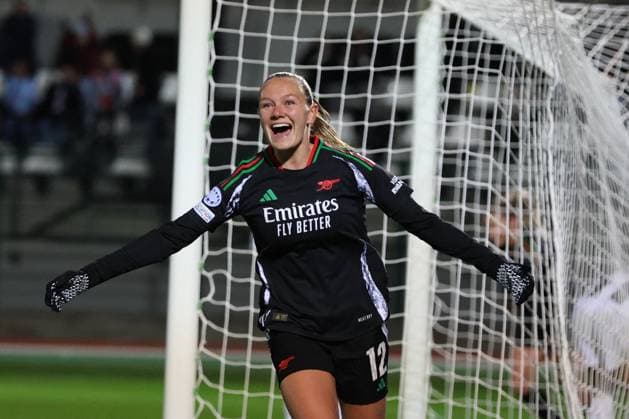 CALCIO - Champions League Women - Juventus Women vs Arsenal Frida Maanum (Arsenal Women FC) celebrate after goal during Juventus Women vs Arsenal, UEFA Champions League Women football match in Biella, Italy, November 12 2024 Biella Italy  Copyright: xIPAxSport ABACAx
