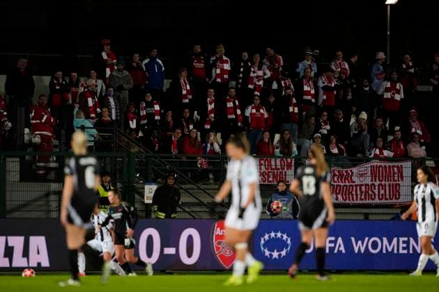 Arsenal Women fans during the UEFA Women s Champions League soccer match between Juventus Women and Arsenal Women Football Club at the Stadium Comunale Vittorio Pozzo La Marmora in Biella, north west Italy -Group C - 3 6 - November 12, 2024. - Soccer.  Copyright: xFabioxFerrari LaPressex