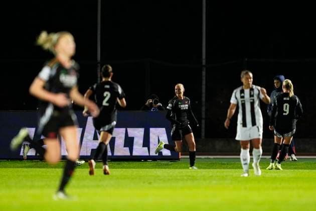 Arsenal Women s Frida Leonhardsen Maanum celebrates after scoring the 1-0 goal for his team during the UEFA Women s Champions League soccer match between Juventus Women and Arsenal Women Football Club at the Stadium Comunale Vittorio Pozzo La Marmora in Biella, north west Italy -Group C - 3 6 - November 12, 2024. - Soccer.  Copyright: xFabioxFerrari LaPressex