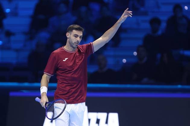 Granollers Zeballos vs Koolhof Mektic Marcel Granollers of Spain gestures during the Round Robin doubles match between Marcel Granollers of Spain and Horacio Zeballos of Argentina against Wesley Koolhof of Holland and Nikola Mektic of Croatia on Day three of the Nitto ATP, Tennis Herren World Tour Finals. Turin Inalpi Arena Italy Copyright: xMarcoxCanonierox