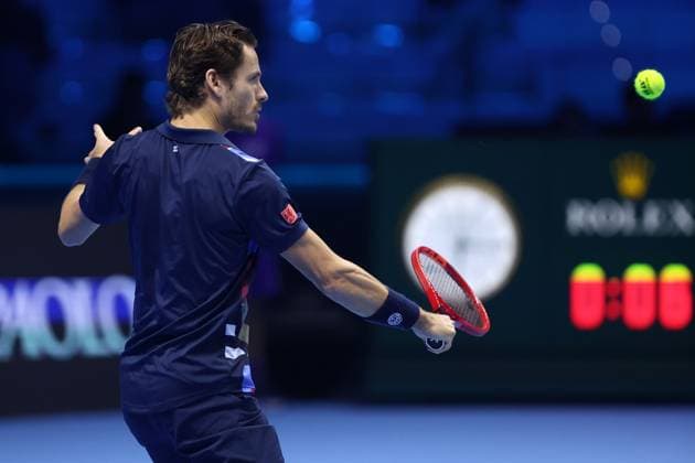 Granollers Zeballos vs Koolhof Mektic Wesley Koolhof of Holland in action during the Round Robin doubles match between Marcel Granollers of Spain and Horacio Zeballos of Argentina against Wesley Koolhof of Holland and Nikola Mektic of Croatia on Day three of the Nitto ATP, Tennis Herren World Tour Finals. Turin Inalpi Arena Italy Copyright: xMarcoxCanonierox