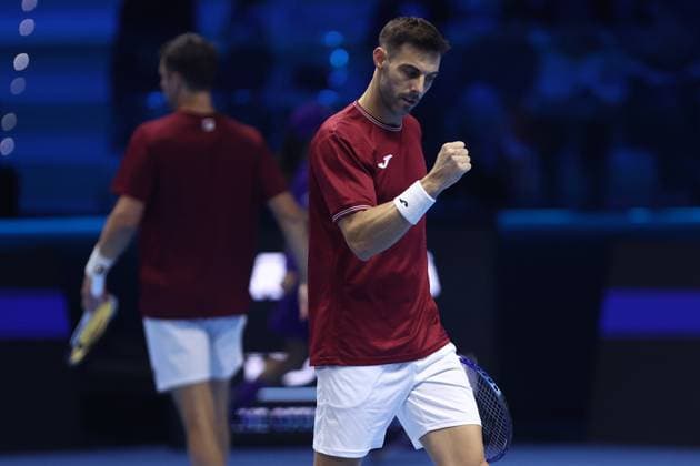 Granollers Zeballos vs Koolhof Mektic Marcel Granollers of Spain celebrates during the Round Robin doubles match between Marcel Granollers of Spain and Horacio Zeballos of Argentina against Wesley Koolhof of Holland and Nikola Mektic of Croatia on Day three of the Nitto ATP, Tennis Herren World Tour Finals. Turin Inalpi Arena Italy Copyright: xMarcoxCanonierox