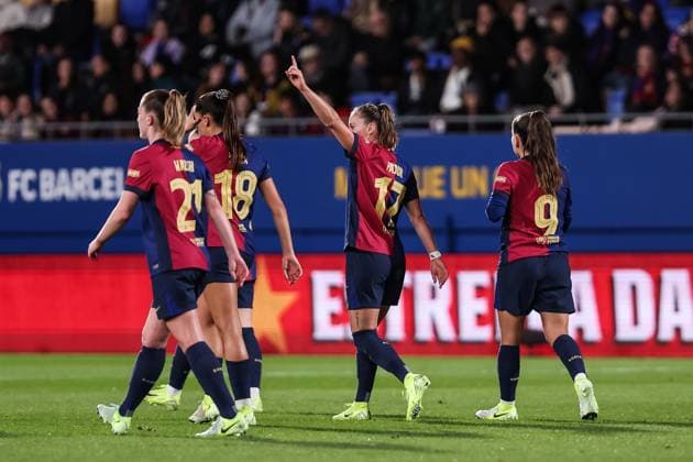 November 12, 2024, Sant Joan Despi, Barcelona, Spain: Ewa Pajor of FC Barcelona, Barca Femenino celebrates a goal during the UEFA Women s Champions League 2024 25 Group Stage MD3, football match played between FC Barcelona and SKN St. Polten at Johan Cruyff Stadium on November 12, 2024 in Sant Joan Despi, Spain. Sant Joan Despi Spain - ZUMAa181 20241112_zaa_a181_068 Copyright: xJavierxBorregox