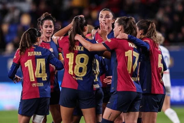November 12, 2024, Sant Joan Despi, Barcelona, Spain: Kika Nazareth of FC Barcelona, Barca Femenino celebrates a goal with her teammates during the UEFA Women s Champions League 2024 25 Group Stage MD3, football match played between FC Barcelona and SKN St. Polten at Johan Cruyff Stadium on November 12, 2024 in Sant Joan Despi, Spain. Sant Joan Despi Spain - ZUMAa181 20241112_zaa_a181_072 Copyright: xJavierxBorregox