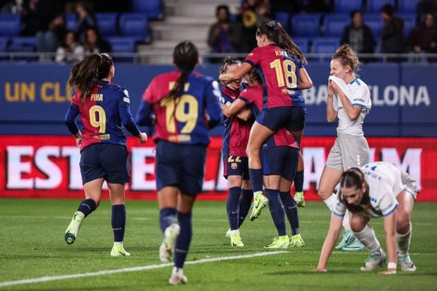 November 12, 2024, Sant Joan Despi, Barcelona, Spain: Ewa Pajor of FC Barcelona, Barca Femenino celebrates a goal with her teammates during the UEFA Women s Champions League 2024 25 Group Stage MD3, football match played between FC Barcelona and SKN St. Polten at Johan Cruyff Stadium on November 12, 2024 in Sant Joan Despi, Spain. Sant Joan Despi Spain - ZUMAa181 20241112_zaa_a181_065 Copyright: xJavierxBorregox