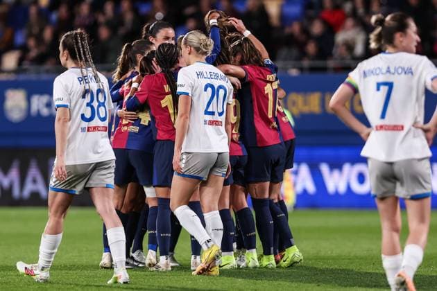 November 12, 2024, Sant Joan Despi, Barcelona, Spain: Keira Walsh of FC Barcelona, Barca Femenino celebrates a goal with her teammates during the UEFA Women s Champions League 2024 25 Group Stage MD3, football match played between FC Barcelona and SKN St. Polten at Johan Cruyff Stadium on November 12, 2024 in Sant Joan Despi, Spain. Sant Joan Despi Spain - ZUMAa181 20241112_zaa_a181_096 Copyright: xJavierxBorregox