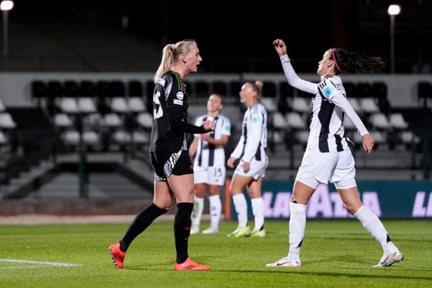 Arsenal Women s Stina Blackstenius celebrates after scoring the 0-2 goal for his team during the UEFA Women s Champions League soccer match between Juventus Women and Arsenal Women Football Club at the Stadium Comunale Vittorio Pozzo La Marmora in Biella, north west Italy -Group C - 3 6 - November 12, 2024. - Soccer.  Copyright: xFabioxFerrari LaPressex