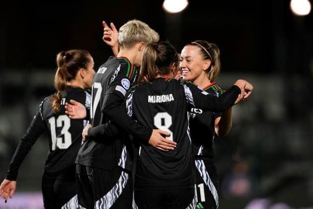 Arsenal Women s Mariona Caldentey celebrates after scoring the 0-3 goal for his team during the UEFA Women s Champions League soccer match between Juventus Women and Arsenal Women Football Club at the Stadium Comunale Vittorio Pozzo La Marmora in Biella, north west Italy -Group C - 3 6 - November 12, 2024. - Soccer.  Copyright: xFabioxFerrari LaPressex