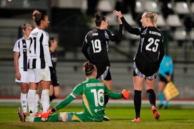 Arsenal Women s Caitlin Foord celebrates after scoring the 0-4 goal for his team during the UEFA Women s Champions League soccer match between Juventus Women and Arsenal Women Football Club at the Stadium Comunale Vittorio Pozzo La Marmora in Biella, north west Italy -Group C - 3 6 - November 12, 2024. - Soccer.  Copyright: xFabioxFerrari LaPressex