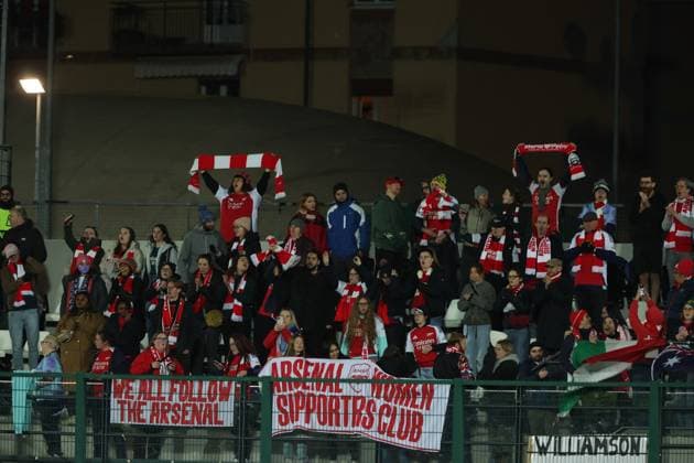 CALCIO - Champions League Women - Juventus Women vs Arsenal Arsenal Supporters during Juventus Women vs Arsenal, UEFA Champions League Women football match in Biella, Italy, November 12 2024 Biella Italy  Copyright: xIPAxSport ABACAx