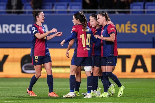 November 12, 2024, Sant Joan Despi, Barcelona, Spain: Claudia Pina of FC Barcelona, Barca Femenino celebrates a goal with her teammates during the UEFA Women s Champions League 2024 25 Group Stage MD3, football match played between FC Barcelona and SKN St. Polten at Johan Cruyff Stadium on November 12, 2024 in Sant Joan Despi, Spain. Sant Joan Despi Spain - ZUMAa181 20241112_zaa_a181_103 Copyright: xJavierxBorregox