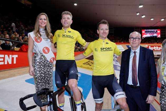 Lotto Six Days Flanders Ghent 2024 GENT, BELGIUM - NOVEMBER 12 : Hesters Jules (BEL) of Vlaanderen and Gate Aaron (NZL) of Sport Vlaanderen pictured during the 83th edition of the Six Days of Flanders-Ghent. The Six Days of Ghent ( Zesdaagse van Gent in Dutch) is a cycling event on the Kuipke cycling track in the Citadel Park in Ghent. On November 12, 2024 in Gent, Belgium, 12 11 2024 Gent Belgium  Copyright: xJanxDexMeuleneirx
