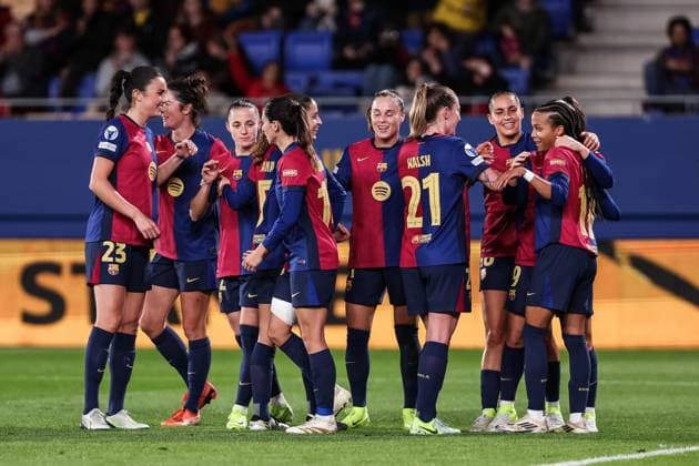 November 12, 2024, Sant Joan Despi, Barcelona, Spain: Claudia Pina of FC Barcelona, Barca Femenino celebrates a goal with her teammates during the UEFA Women s Champions League 2024 25 Group Stage MD3, football match played between FC Barcelona and SKN St. Polten at Johan Cruyff Stadium on November 12, 2024 in Sant Joan Despi, Spain. Sant Joan Despi Spain - ZUMAa181 20241112_zaa_a181_102 Copyright: xJavierxBorregox