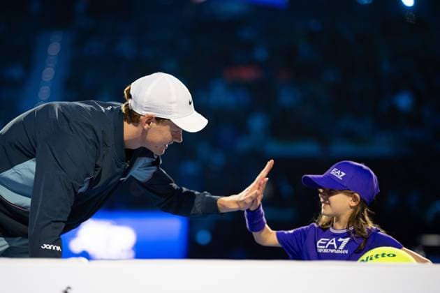 Italy s Jannik Sinner before the singles tennis match of the ATP, Tennis Herren World Tour Finals against United States Taylor Fritz at the Inalpi Arena in Turin, Italy - - Tuesday, November 12, 2024.  Copyright: xMarcoxAlpozzi LaPressex