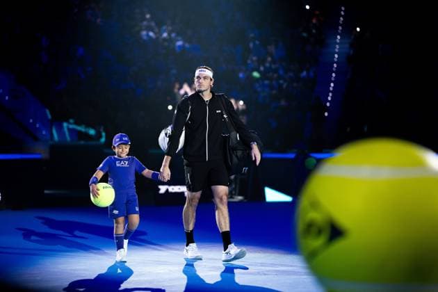 United States Taylor Fritz before the singles tennis match of the ATP, Tennis Herren World Tour Finals against Italy s Jannik Sinner at the Inalpi Arena in Turin, Italy - - Tuesday, November 12, 2024.  Copyright: xMarcoxAlpozzi LaPressex