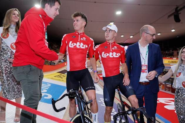 Lotto Six Days Flanders Ghent 2024 GENT, BELGIUM - NOVEMBER 12 : Pollefliet Gianluca (BEL) of Lotto and Vandenbranden Noah (BEL) of Lotto pictured during the 83th edition of the Six Days of Flanders-Ghent. The Six Days of Ghent ( Zesdaagse van Gent in Dutch) is a cycling event on the Kuipke cycling track in the Citadel Park in Ghent. On November 12, 2024 in Gent, Belgium, 12 11 2024 Gent Belgium  Copyright: xJanxDexMeuleneirx