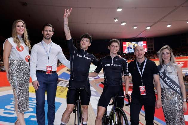 Lotto Six Days Flanders Ghent 2024 GENT, BELGIUM - NOVEMBER 12 : Nilsson-Julien Oscar (FRA) of Van Mossel and Tabellion Valentin (FRA) of Van Mossel pictured during the 83th edition of the Six Days of Flanders-Ghent. The Six Days of Ghent ( Zesdaagse van Gent in Dutch) is a cycling event on the Kuipke cycling track in the Citadel Park in Ghent. On November 12, 2024 in Gent, Belgium, 12 11 2024 Gent Belgium  Copyright: xJanxDexMeuleneirx